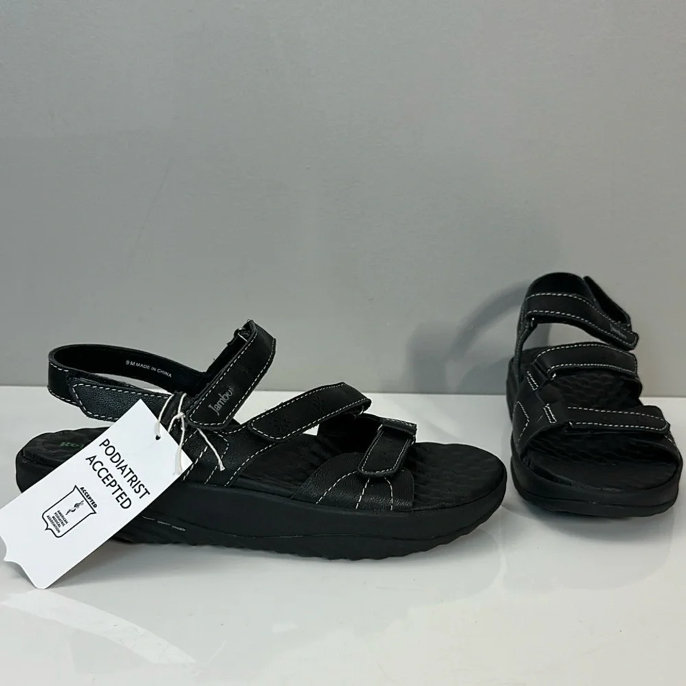NWT Jambu Black Leather Ruby Relax Foam Sandals Size 9